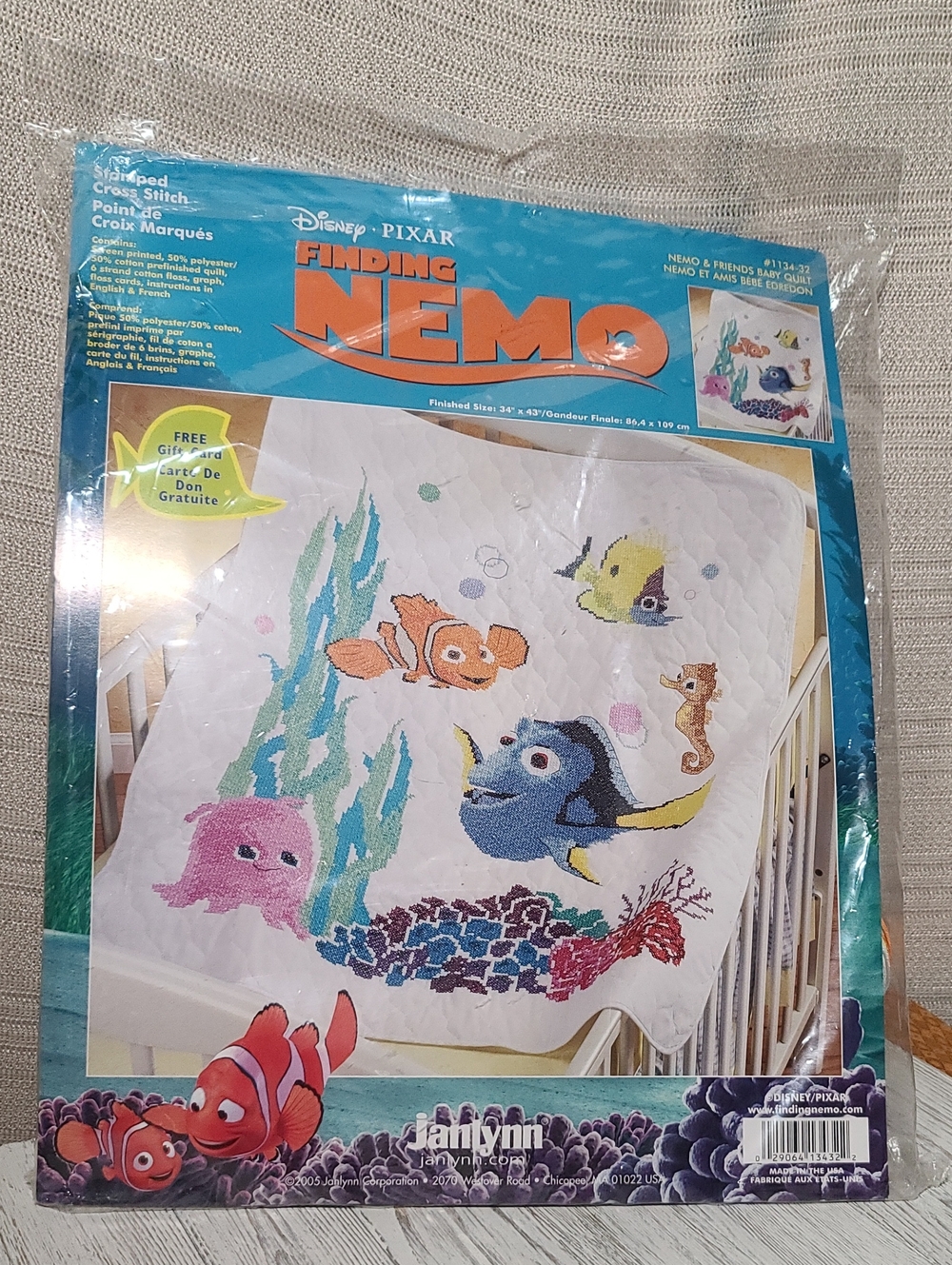 Disney Pixar Finding Nemo Baby Quilt Cross-Stitch Kit - White/Pink/Blue
